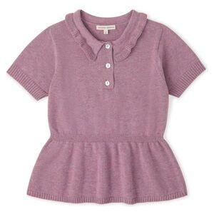The Sunday Collective Lavender Ruffle Knit Polo In Lavender Size 8-9y